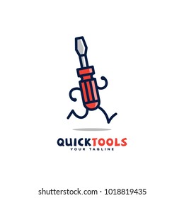 Quick tools logo template design with a running screwdriver. Vector illustration.