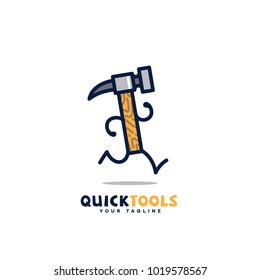 Quick tools logo template design with a running hammer. Vector illustration.