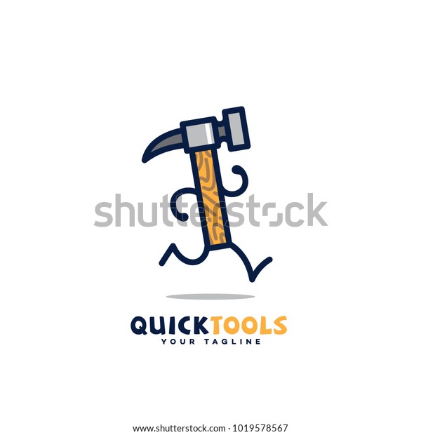 Quick tools logo template design with a\
running hammer. Vector\
illustration.