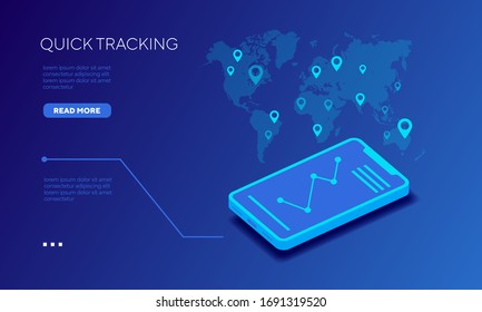 Quick tracking from your phone around the world vector illustration