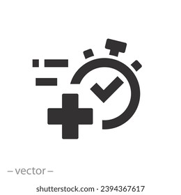 quick treatment icon, fast healing effect, stopwatch with cross, first aid - flat vector illustration 