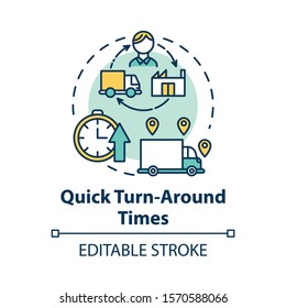 Quick Turn Around Times Concept Icon. Delivery Service. Freight Transportation. Logistics. Transport Of Goods Idea Thin Line Illustration. Vector Isolated Outline Drawing. Editable Stroke