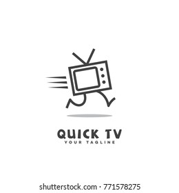 Quick tv logo template design in outline style. Vector illustration.