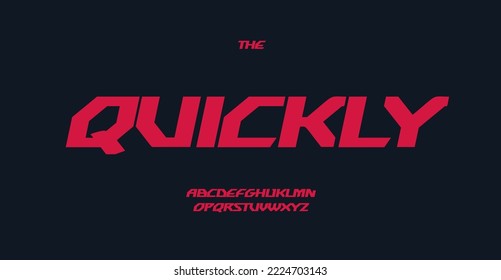 Quickly geometric alphabet. Wide bold italic font, contemporary type for modern futuristic logo, esport headline, game title, car monogram, lettering. Minimal style letters, vector typographic design.
