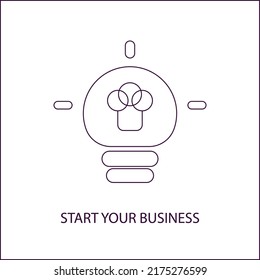 Quickly start your own business online. Contour icon in the form of an idea search