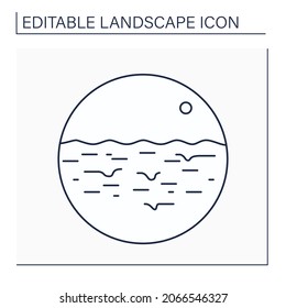 Quicksand line icon. Bed of loose and wet sand. Sand yields easily to pressure and sucks everything.Landscape concept.Isolated vector illustration. Editable stroke