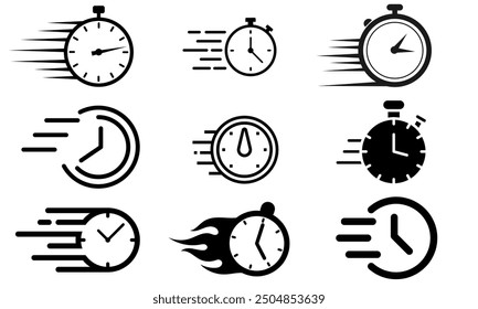 quicktime icon, speed time vector icons set isolated on white background.