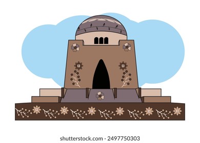 Quid e Azam Tomb Mazar e Quaid in truck art style Karachi Sindh Pakistan vector illustration design 