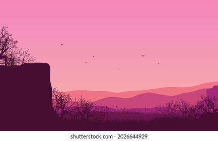 A quiet afternoon enjoying the beautiful natural scenery from the outskirts of the city at sunset. Vector illustration of a city