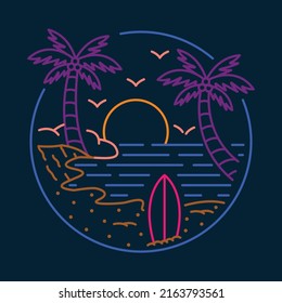 Quiet beach with sunset graphic illustration vector art t-shirt design