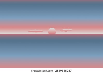 Quiet blue sea vector illustration. Vintage design. Background image.