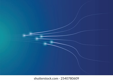 Quiet blue space with cyber light trails. Circuit line technology digital on a blue background. Internet network connection, speed transfer data communication, cyber nano information.