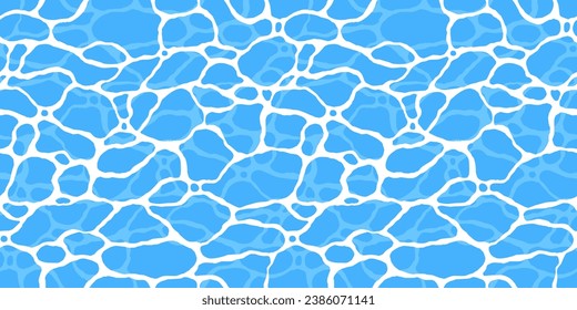 Ruhige, klare blaue Wasseroberfläche, nahtlose Mustergrafik. Modernes, flaches Cartoon-Hintergrund-Design von Strand oder Pool mit ruhigen, türkisblauen Rippeln. Sommerferien im Hintergrund.