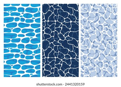 Quiet clear blue water surface seamless pattern illustration. Modern flat cartoon background design of beach or pool with tranquil turquoise ripples