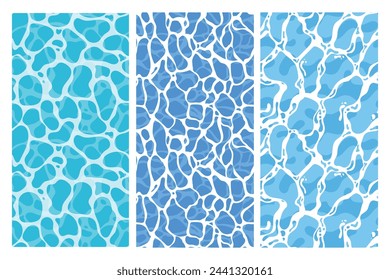 Quiet clear blue water surface seamless pattern illustration. Modern flat cartoon background design of beach or pool with tranquil turquoise ripples