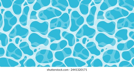 Quiet clear blue water surface seamless pattern illustration. Modern flat cartoon background design of beach or pool with tranquil turquoise ripples