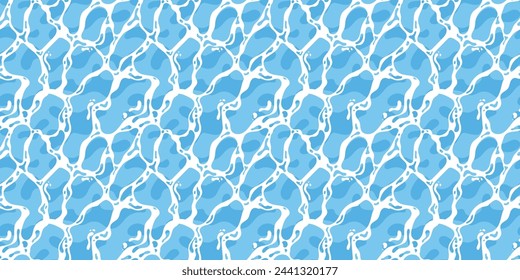 Quiet clear blue water surface seamless pattern illustration. Modern flat cartoon background design of beach or pool with tranquil turquoise ripples
