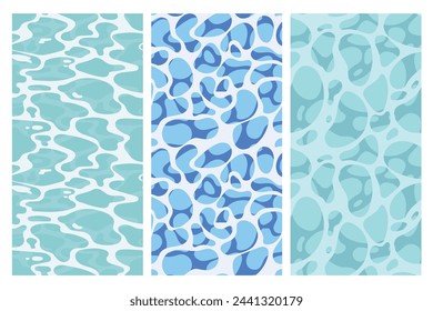 Quiet clear blue water surface seamless pattern illustration. Modern flat cartoon background design of beach or pool with tranquil turquoise ripples