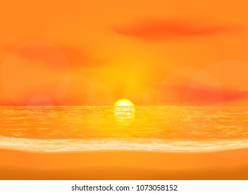 Quiet dawn sea view background. Vivid illustration of sunrise