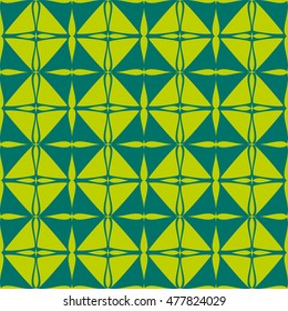 Quiet green pattern. Gray-green pattern of twisted squares on a blue background.