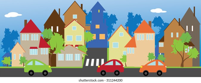 A quiet green street of a small town