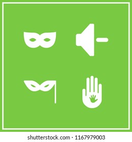 quiet icon. 4 quiet vector set. volume down, child hand on adult hand and eye mask icons for web and design about quiet theme