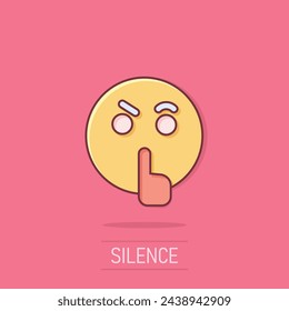 Quiet icon in comic style. Silence cartoon vector illustration on isolated background. Hush splash effect sign business concept.