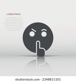 Quiet icon in flat style. Silence vector illustration on isolated background. Hush sign business concept.