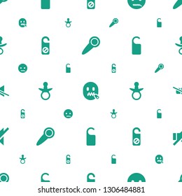 quiet icons pattern seamless white background. Included editable filled door knob, emot with zipper mouth, do not disturb, pacifier, no sound icons. quiet icons for web and mobile.