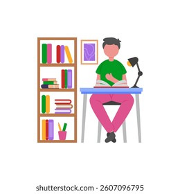 Quiet Library Study Environment Flat Vector Illustration