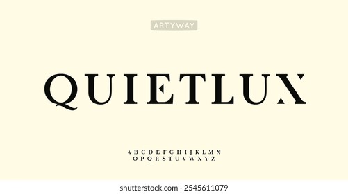 Fuente de lujo tranquilo, letras minimalistas serif, alfabeto refinado para la marca de alta gama, logotipo de lujo, identidad de moda atemporal. Tipografía premium exclusiva. Vector typeset.