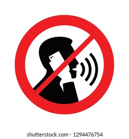 Quiet please, no phone talking - prohibition sign with crossed human silhouette talking on the phone