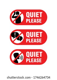 Quiet please, no phone talking, silence please, keep quiet - prohibition vector sign in three variations - vector icons set