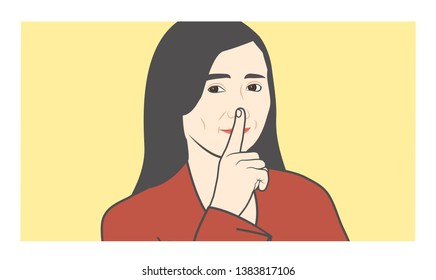 Quiet please, shhh, w finger to nose making shush sound