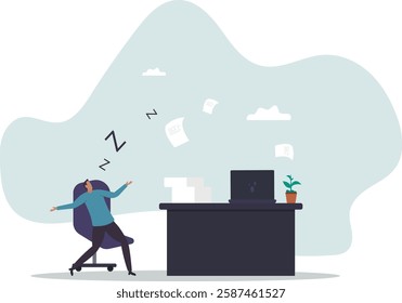 Quiet quitting, lack of work motivation, work boredom or morality, exhaustion or burn out from hard work without recognition .business concept.flat character.