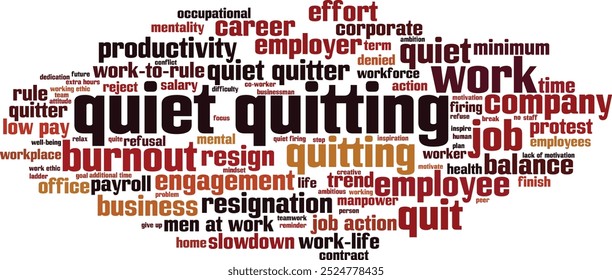 Quiet quitting word cloud concept. Collage made of words about quiet quitting. Vector illustration