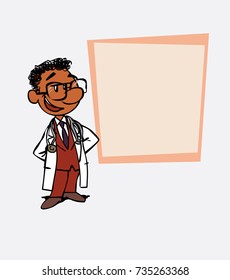 Quiet and relaxed black doctor. Is showing, as in a presentation, the data you want.
