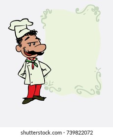Quiet and relaxed italian chef. Is showing, as if he were in front of a blackboard, the data you want.