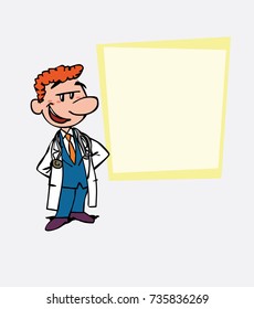 Quiet and relaxed red-haired doctor. Is showing, as in a presentation, the data you want.
