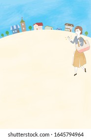 Quiet residential area skyline frame and woman