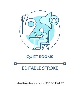 Quiet Rooms Turquoise Concept Icon. Work Environment Abstract Idea Thin Line Illustration. Workplace For Introverts. Isolated Outline Drawing. Editable Stroke. Arial, Myriad Pro-Bold Fonts Used