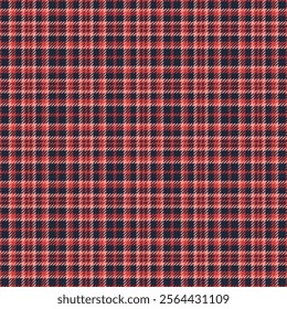 Quiet seamless textile check, path tartan background pattern. Nostalgic plaid fabric vector texture in red and dark colors palette.