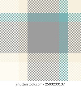 Quiet seamless vector textile, folklore tartan plaid texture. Ornate check fabric background pattern in grey and beige colors palette.