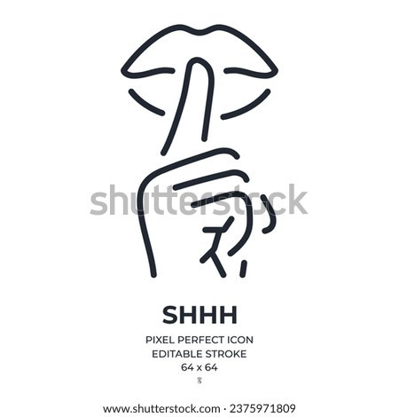 Quiet, silence, shhh concept editable stroke outline icon isolated on white background flat vector illustration. Pixel perfect. 64 x 64.