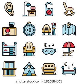 Quiet spaces icons set. Outline set of quiet spaces vector icons thin line color flat on white