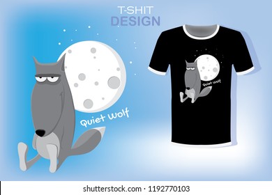 Quiet wolf.  For printing on T-shirt and other accessories. Vector  illustration. EPS 10