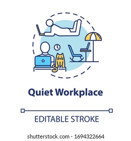 Quiet workplace concept icon. Personal work space. Remote job. Work comfortably at home. Quarantine idea thin line illustration. Vector isolated outline RGB color drawing. Editable stroke