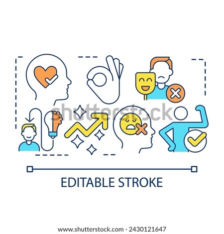 Quiet your inner critic concept icon. Stay present. Living in moment. Beating imposter syndrome tip abstract idea thin line illustration. Isolated outline drawing. Editable stroke. Arial font used