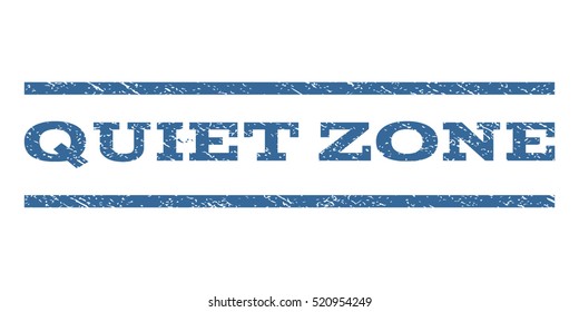 Quiet Zone watermark stamp. Text caption between horizontal parallel lines with grunge design style. Rubber seal stamp with dirty texture. Vector cobalt blue color ink imprint on a white background.