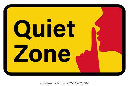 Quiet zone yellow sign.  Do not make loud noise sign. Keep noise down sign. Quiet please. Shhh. Isolated on white background.
